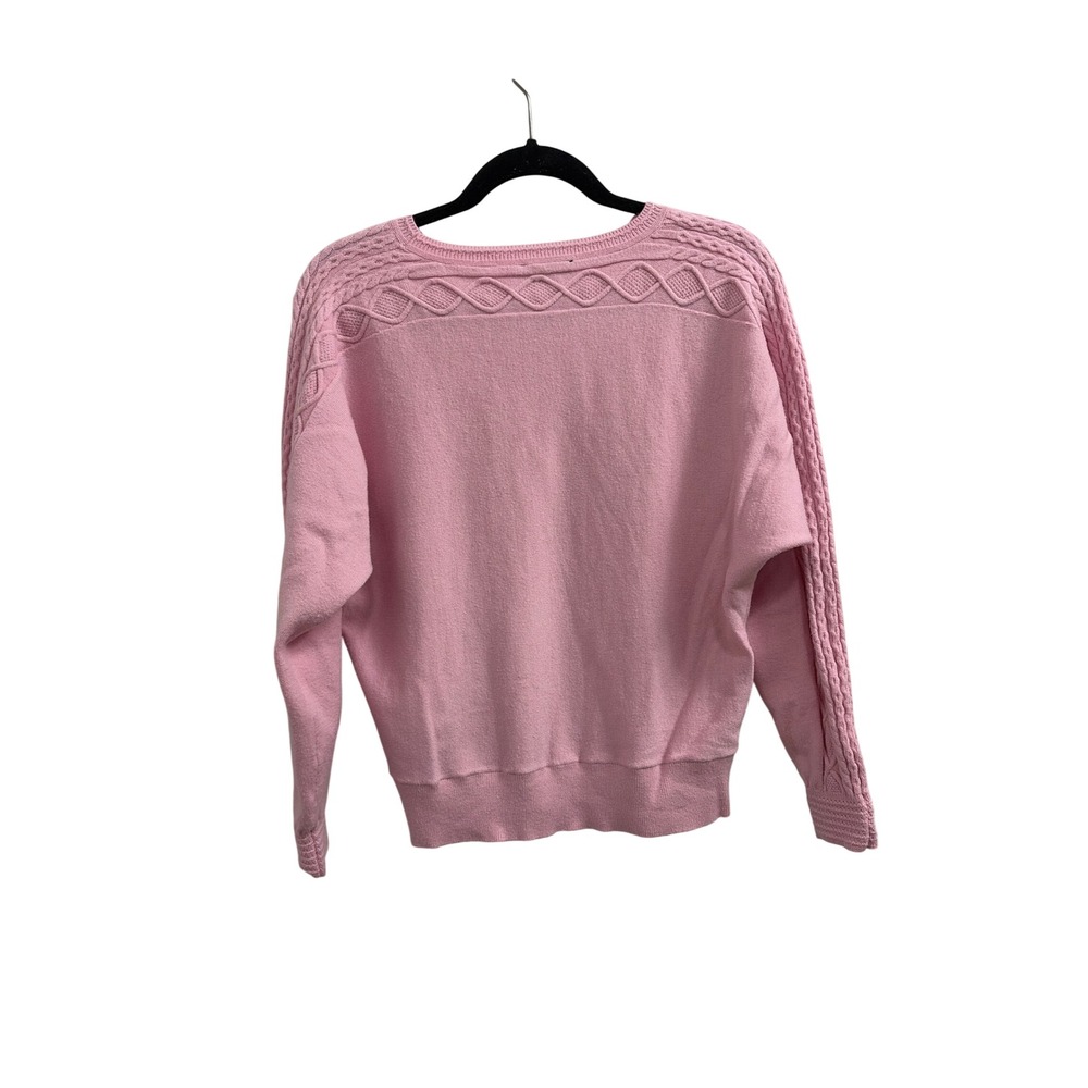 Sweater Cable Knit Coquette Tahari Women Medium Pink Lattice Shoulder Sleeve - Picture 4 of 4